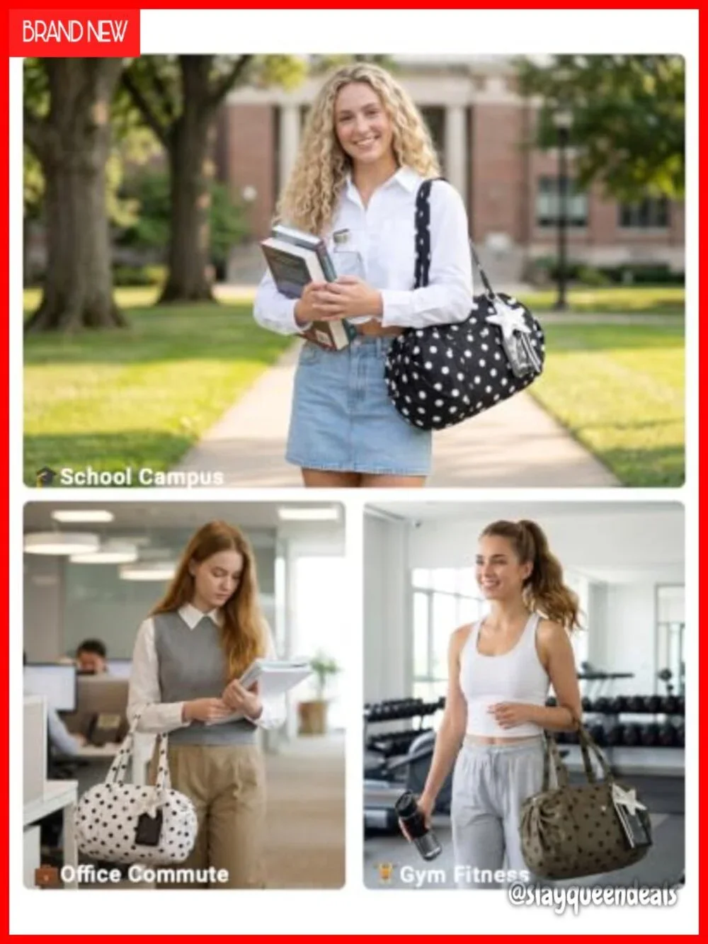 Slouchy Nylon Polka Dot Hobo Tote Fits 13
